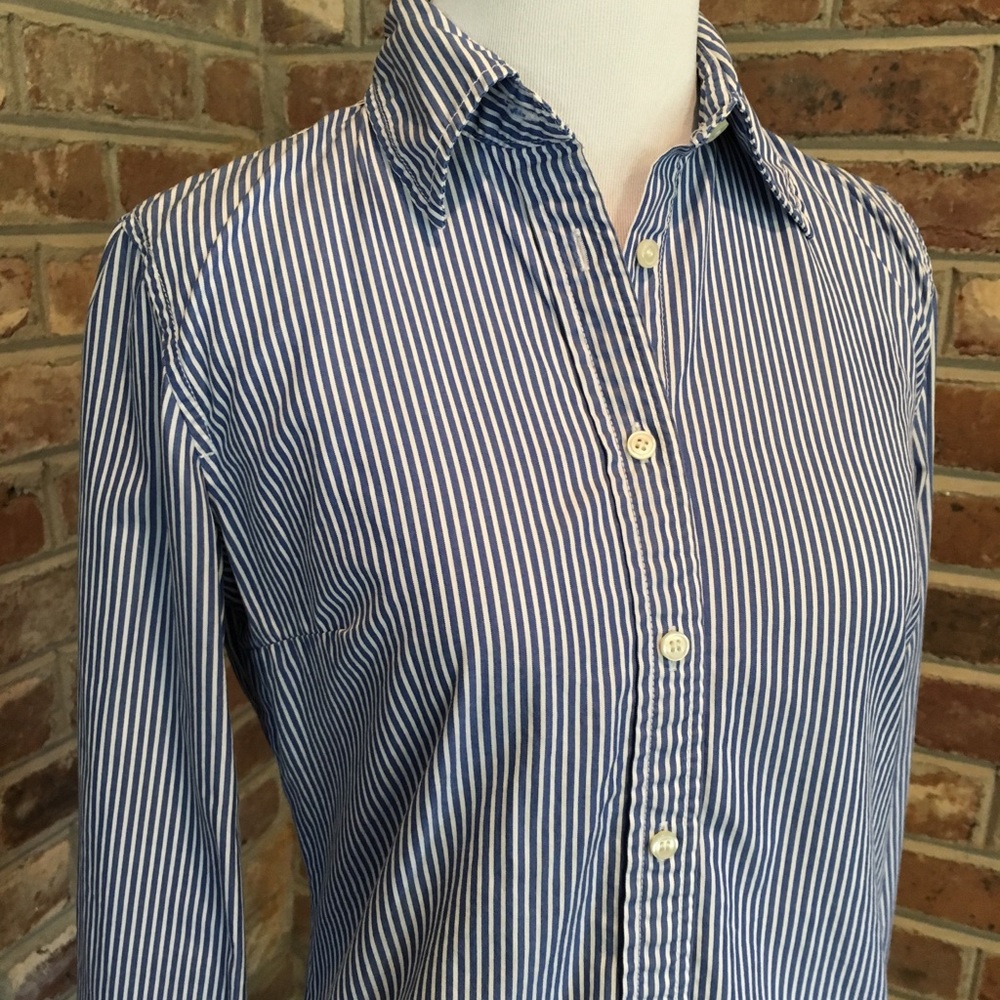 J. Crew Factory Blue and White Striped Button-Down Shirt